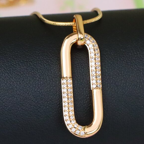 "Oval Link Style Rose Gold Pendant with Crystal Accents, XPPT1300 - Picture 1 of 12